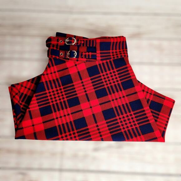Rosegal Red Plaid Asymmetrical Skirt Size 2X Adjustable Grommet Buckle - Picture 1 of 11